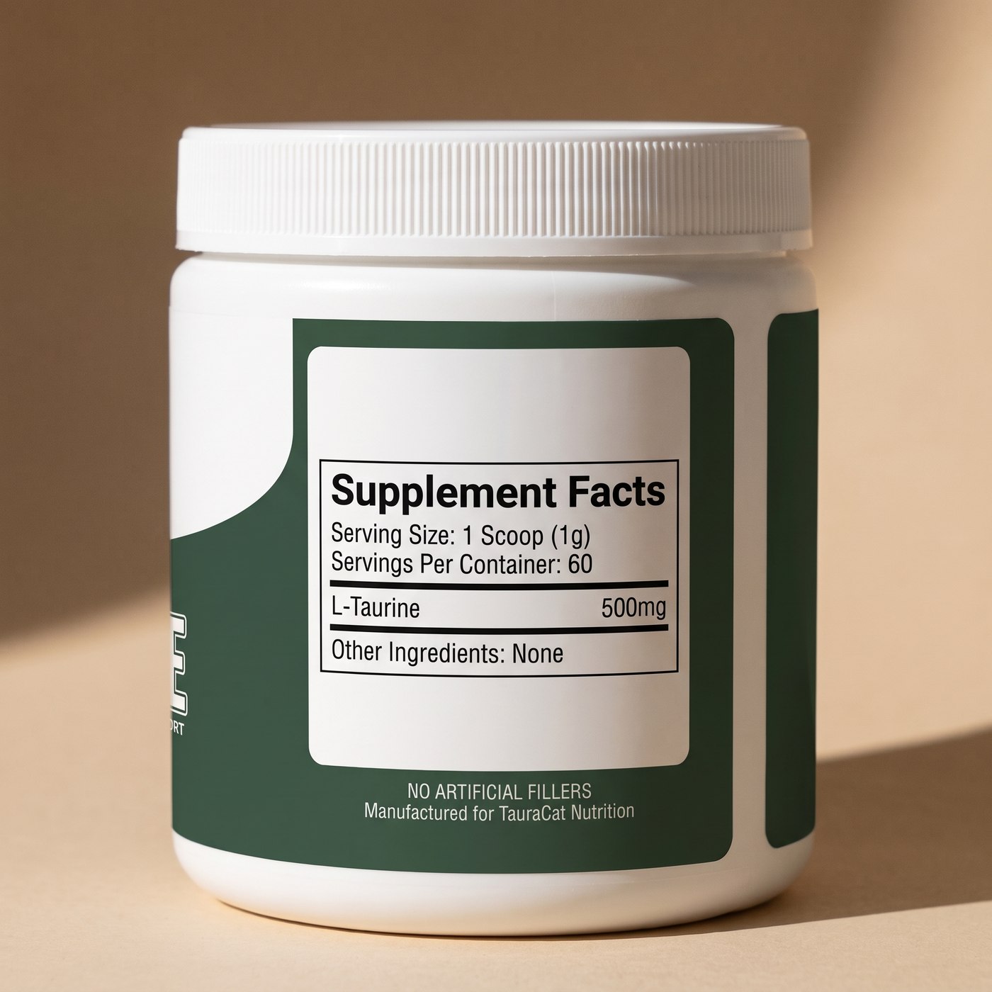 Supplement Facts panel: 1 scoop (1 g), 60 servings, L-taurine 500 mg, other ingredients none